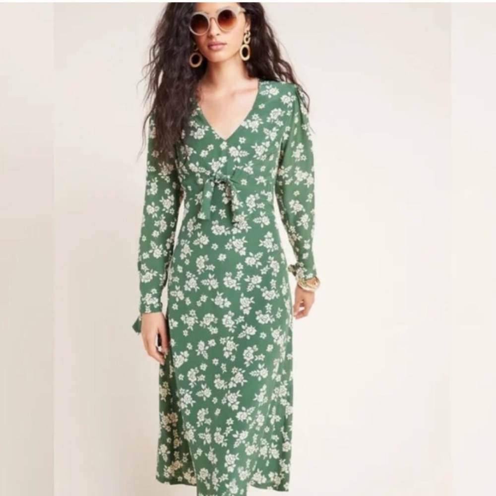 Kachel X Anthropologie NWT Saiorse Floral Midi
Dress Silk Blend Green Size 4